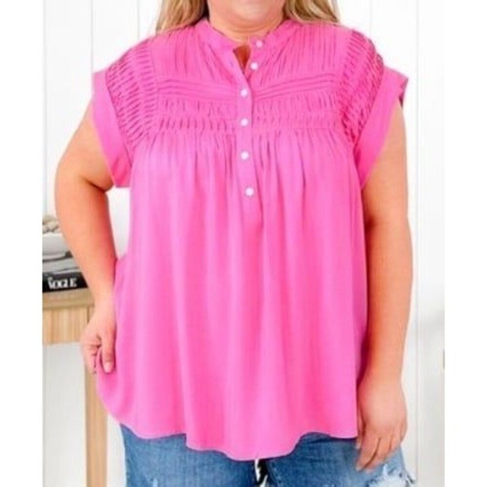 Andree by unit blouse womens size 1XL button up shirt short sleeve top pink 1X